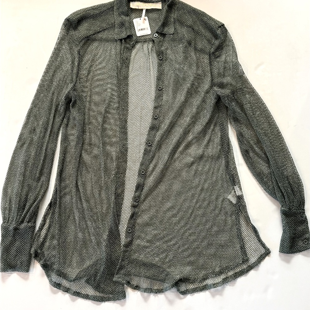 Metallic Green Ultra Sheer Tunic Top